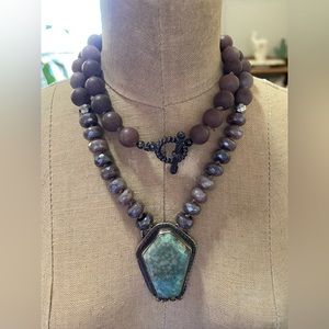 Handknotted Matte Amethyst Beads & Turquoise Necklace